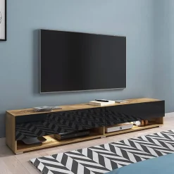 Garnero Arredamenti Mobile Tv Sospeso|Mobili Tv Moderni-Mobile porta TV sospeso 180x30h cm con LED rovere nero Gregoria Rovere - Nero Lucido