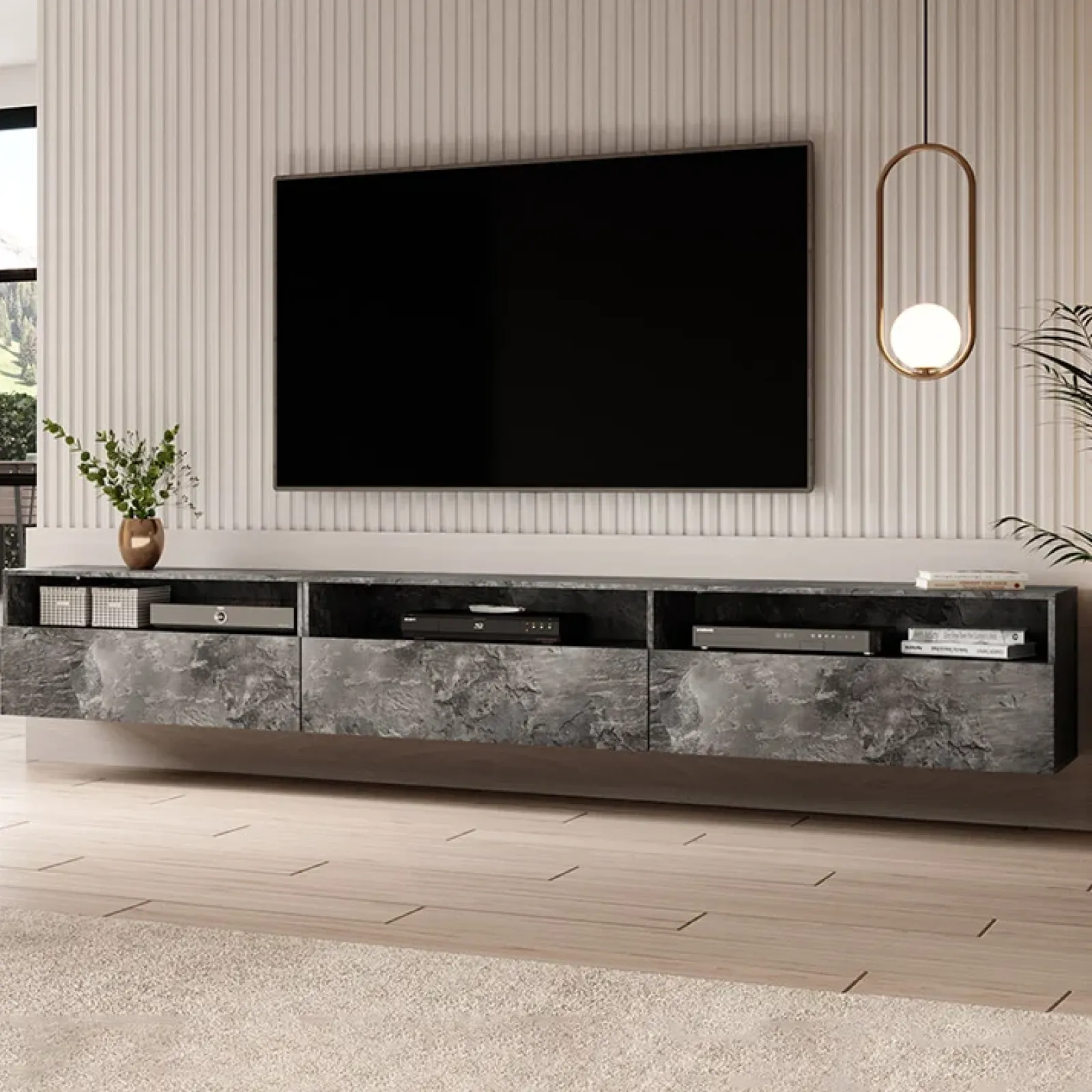 Garnero Arredamenti Mobile Tv Sospeso|Mobili Tv Moderni-Mobile porta TV sospeso 270x42h cm Emotion Gihome® Ossido
