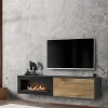 Garnero Arredamenti Camino Bioetanolo|Mobile Tv Sospeso-Mobile porta TV sospeso 180x40h cm con caminetto bioetanolo rovere antico antracite Botticelli