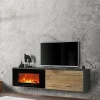Garnero Arredamenti Camino Elettrico|Mobile Tv Sospeso-Mobile porta TV sospeso 180x45h cm con camino elettrico rovere antico antracite Botticelli