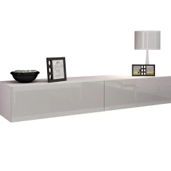 Garnero Arredamenti Mobile Tv Sospeso-Mobile porta tv sospeso 180x30h cm 2 ante moderno bianco lucido Teodora