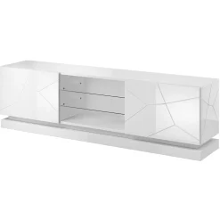 Garnero Arredamenti Mobile Tv Sospeso-Mobile porta tv sospeso 200x57h cm 2 ante 2 vani a giorno bianco lucido Bianca