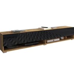 Garnero Arredamenti Mobile Tv Sospeso|Mobili Tv Moderni-Mobile porta TV sospeso 180x30h cm 2 ante rovere nero Gregoria Rovere - Nero Lucido