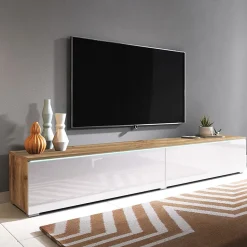 Garnero Arredamenti Mobile Tv Sospeso|Mobili Tv Moderni-Mobile porta TV sospeso 180x30h cm con LED design bianco lucido rovere Silvia Bianco Lucido - Rovere