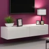 Garnero Arredamenti Mobile Tv Sospeso-Mobile porta tv sospeso 140x30h cm 2 ante moderno bianco lucido Teodora