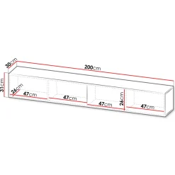 Garnero Arredamenti Mobile Tv Sospeso-Mobile porta TV sospeso 200x31h cm 2 ante a ribalta nero opaco rovere wotan Mirel Nero Opaco - Rovere