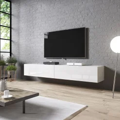 Garnero Arredamenti Mobile Tv Sospeso-Mobile porta TV sospeso 200x30h cm 2 ante bianco lucido Southampton