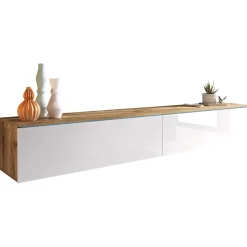 Garnero Arredamenti Mobile Tv Sospeso|Mobili Tv Moderni-Mobile porta TV sospeso 180x30h cm 2 ante design bianco lucido rovere Silvia Rovere - Bianco Lucido