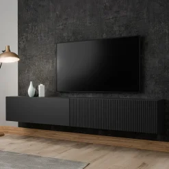 Garnero Arredamenti Mobile Tv Sospeso-Mobile porta TV sospeso 200x31h cm 2 ante a ribalta Mirel Nero Opaco