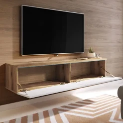 Garnero Arredamenti Mobile Tv Sospeso|Mobili Tv Moderni-Mobile porta TV sospeso 140x30h cm 2 ante design rovere bianco lucido Silvia Bianco Lucido - Rovere