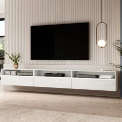 Garnero Arredamenti Mobile Tv Sospeso|Mobili Tv Moderni-Mobile porta TV sospeso 270x42h cm bianco Emotion Gihome® Bianco Lucido