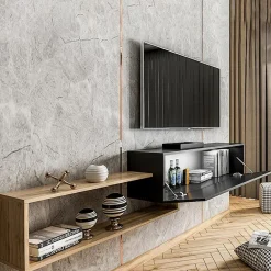 Garnero Arredamenti Mobile Tv Sospeso|Mobili Tv Moderni-Mobile porta TV sospeso 210x48h cm moderno rovere nero Brigida Rovere - Nero opaco