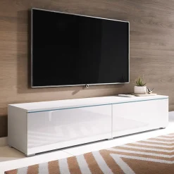 Garnero Arredamenti Mobile Tv Basso|Mobile Tv Sospeso-Mobile porta TV sospeso 140x30h cm soggiorno Silvia Bianco Lucido