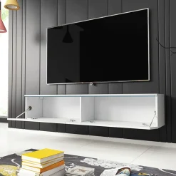 Garnero Arredamenti Mobile Tv Basso|Mobile Tv Sospeso-Mobile porta TV sospeso 140x30h cm soggiorno Silvia Bianco Lucido
