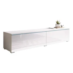 Garnero Arredamenti Mobile Tv Basso|Mobile Tv Sospeso-Mobile porta TV sospeso 140x30h cm soggiorno Silvia Bianco Lucido