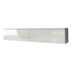 Garnero Arredamenti Mobile Tv Basso|Mobile Tv Sospeso-Mobile porta TV sospeso 140x30h cm soggiorno Silvia Bianco Lucido