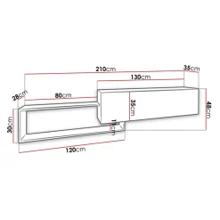 Garnero Arredamenti Mobile Tv Sospeso|Mobili Tv Moderni-Mobile porta TV sospeso 210x48h cm moderno rovere bianco Brigida Bianco Opaco - Rovere