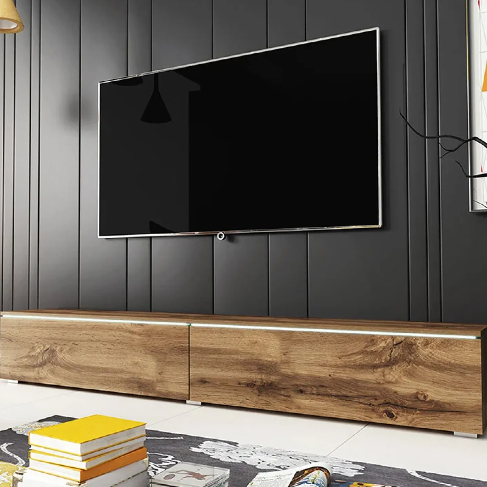 Garnero Arredamenti Mobile Tv Sospeso|Mobili Tv Moderni-Mobile porta TV sospeso 180x30h cm con LED design Silvia Rovere