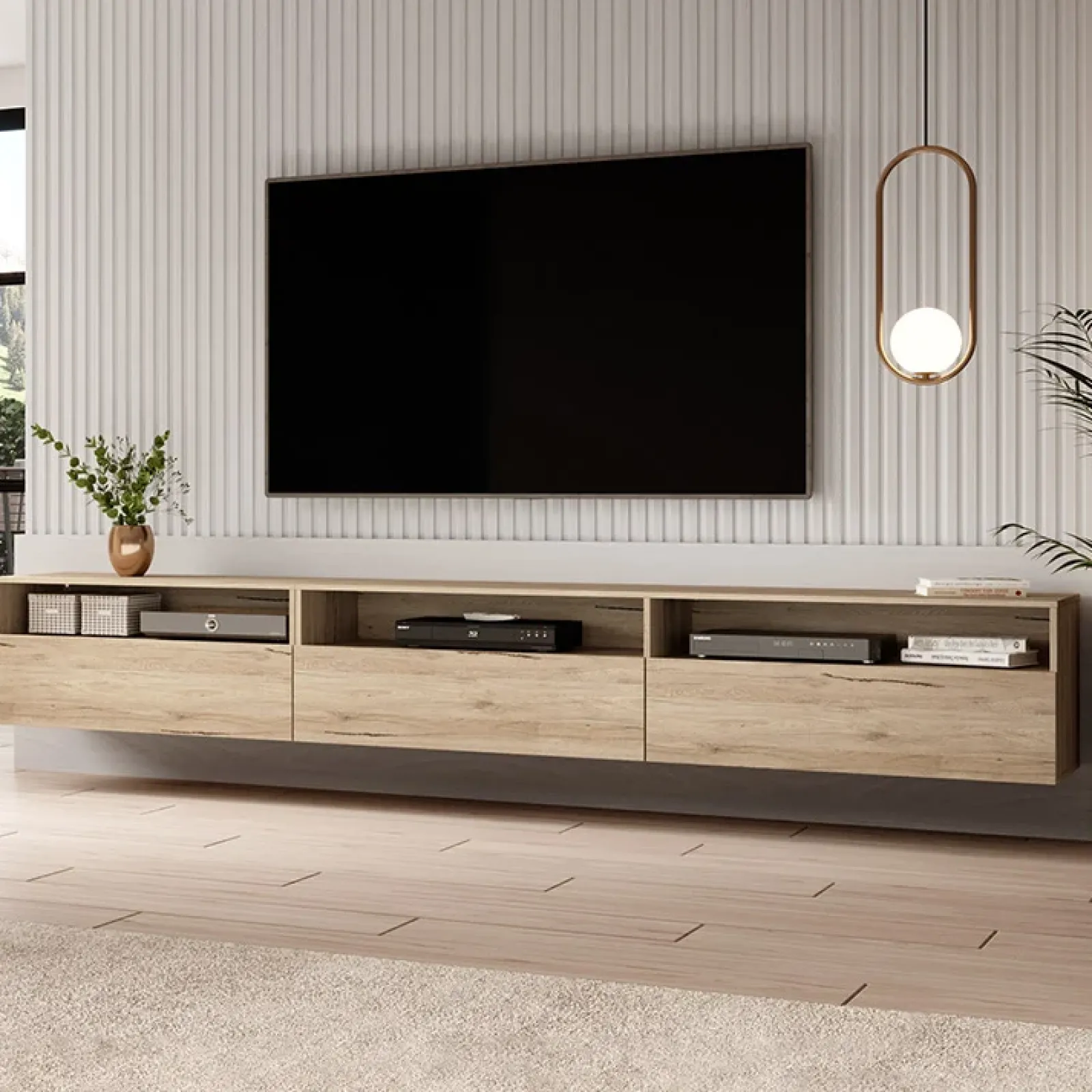 Garnero Arredamenti Mobile Tv In Legno|Mobile Tv Sospeso-Mobile porta TV sospeso 270x42h cm Emotion Gihome® Rovere