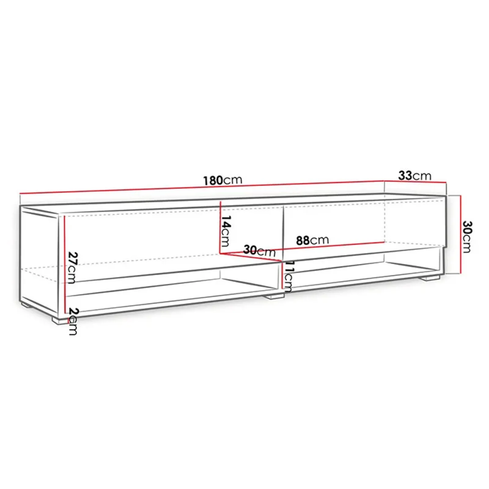 Garnero Arredamenti Mobile Tv Sospeso|Mobili Tv Moderni-Mobile porta TV sospeso 180x30h cm 2 ante Gregoria Rovere