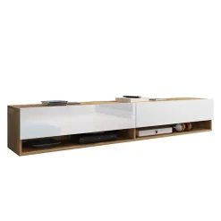 Garnero Arredamenti Mobile Tv Sospeso|Mobili Tv Moderni-Mobile porta TV sospeso 180x30h cm 2 ante rovere bianco Gregoria Bianco Lucido - Rovere