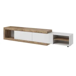 Garnero Arredamenti Mobile Tv In Legno|Mobile Tv Basso-Mobile porta TV 200/242x 44h cm 2 ante moderno estraibile  bianco lucido rovere Aria