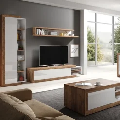 Garnero Arredamenti Mobile Tv In Legno|Mobile Tv Basso-Mobile porta TV 200/242x 44h cm 2 ante moderno estraibile  bianco lucido rovere Aria