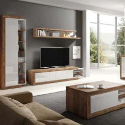 Garnero Arredamenti Mobile Tv In Legno|Mobile Tv Basso-Mobile porta TV 200/242x 44h cm 2 ante moderno estraibile  bianco lucido rovere Aria