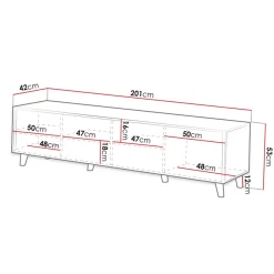 Garnero Arredamenti Mobile Tv Basso|Mobili Tv Moderni-Mobile porta TV 201x52cm 4 ante cannettato nero Essence Nero Opaco