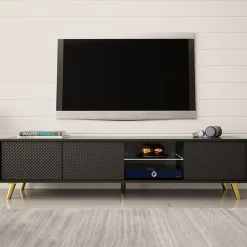 Garnero Arredamenti Mobile Tv Basso|Mobili Tv Moderni-Mobile porta tv 175x42cm 2 vani a giorno 3 ante nero Nyborg