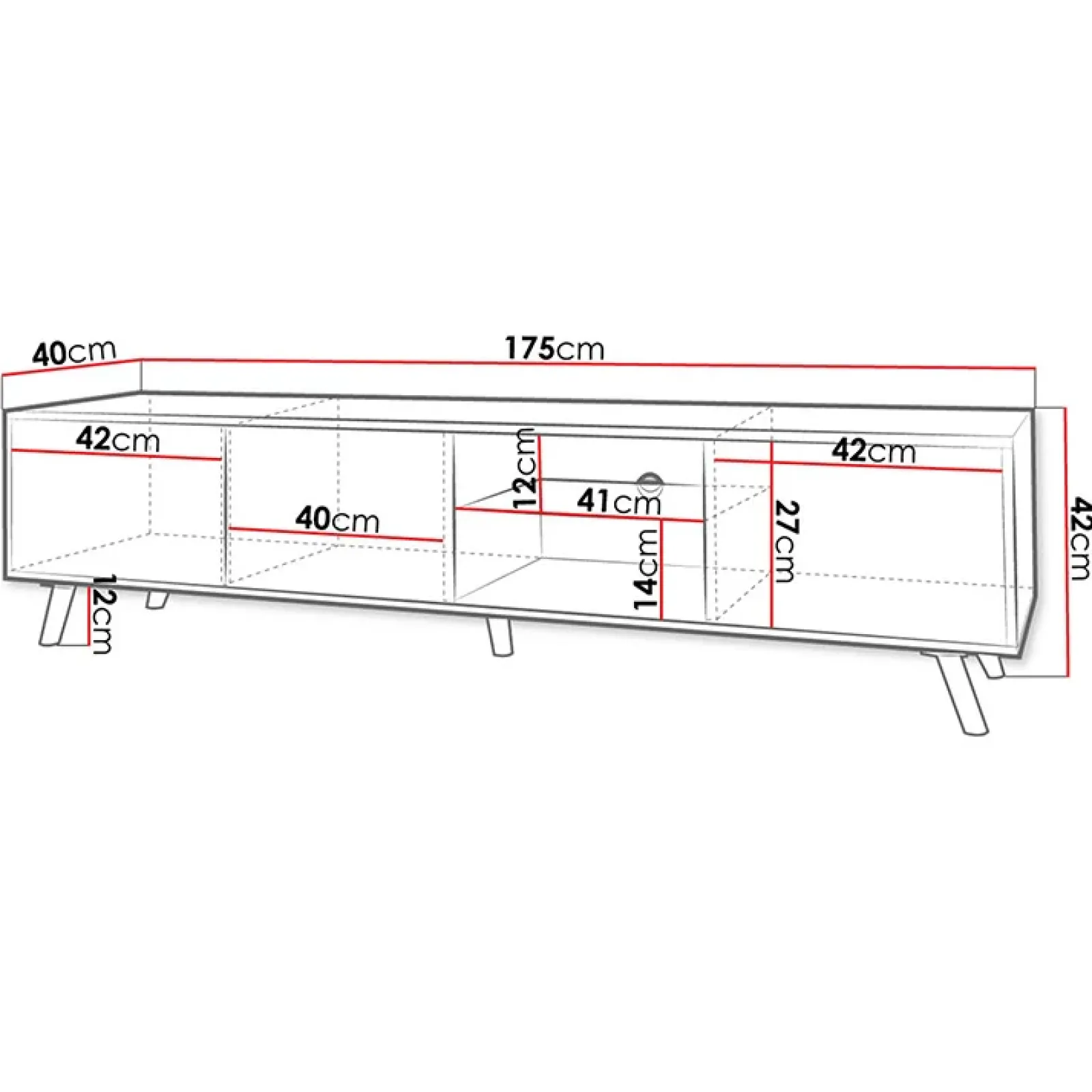 Garnero Arredamenti Mobile Tv Basso|Mobili Tv Moderni-Mobile porta tv 175x42cm 2 vani a giorno 3 ante nero Nyborg