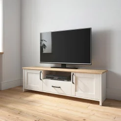 Garnero Arredamenti Mobile Tv Basso-Mobile porta TV 160x51h cm 2 ante 1 cassetto bianco frassinato rovere Lars