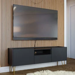 Garnero Arredamenti Mobile Tv Basso|Mobili Tv Moderni-Mobile porta TV 144x55h cm 2 ante 1 cassetto grafite marmo nero Visby