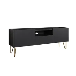 Garnero Arredamenti Mobile Tv Basso|Mobili Tv Moderni-Mobile porta TV 144x55h cm 2 ante 1 cassetto grafite marmo nero Visby