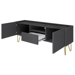 Garnero Arredamenti Mobile Tv Basso|Mobili Tv Moderni-Mobile porta TV 144x55h cm 2 ante 1 cassetto grafite marmo nero Visby