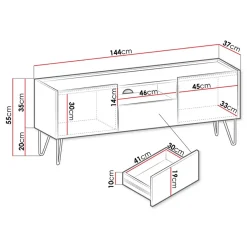 Garnero Arredamenti Mobile Tv Basso|Mobili Tv Moderni-Mobile porta TV 144x55h cm 2 ante 1 cassetto grafite marmo nero Visby