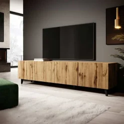 Garnero Arredamenti Mobili Tv Moderni|Mobile Tv Moderno-Mobile porta TV 201x52h cm 4 ante cannettato Essence Quercia