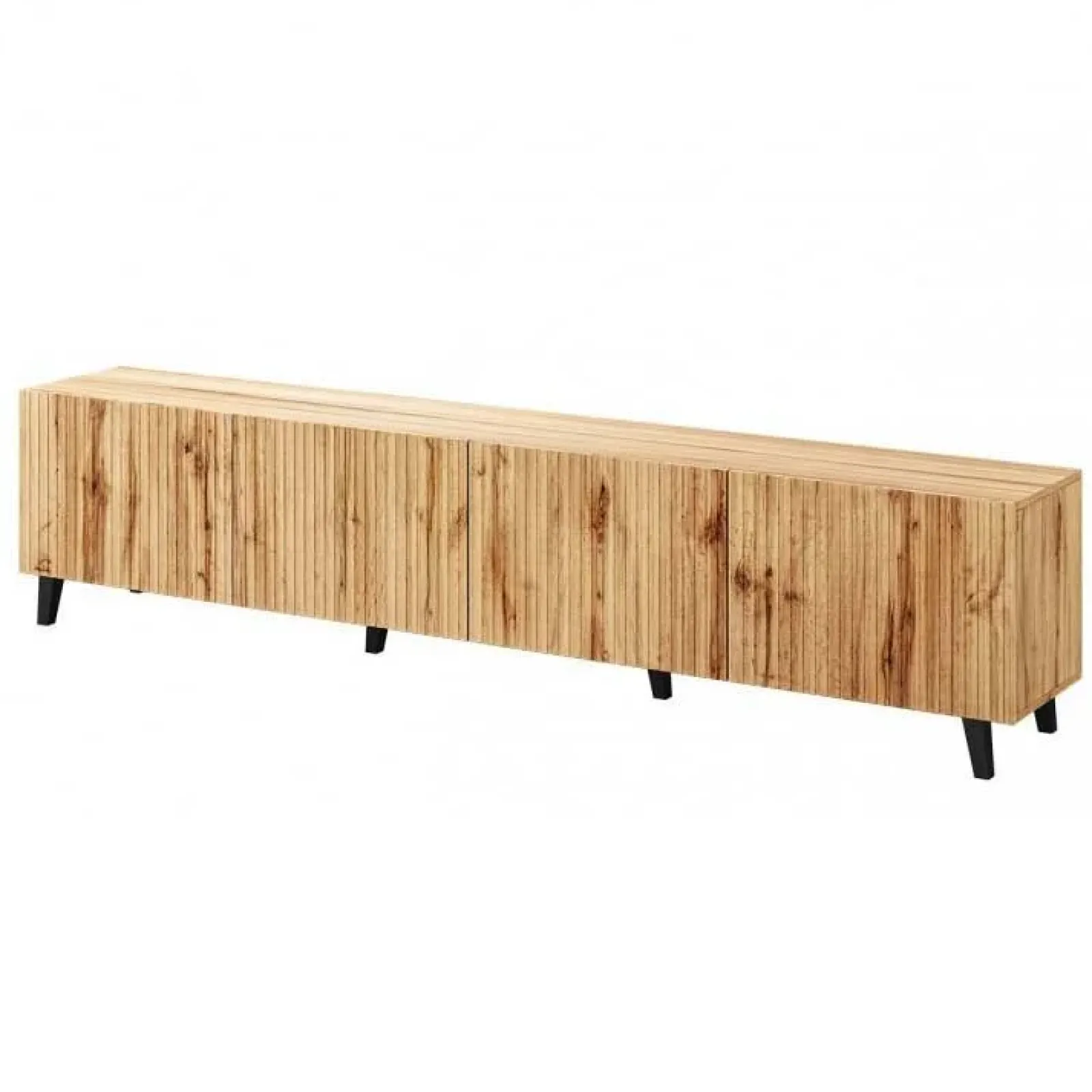 Garnero Arredamenti Mobili Tv Moderni|Mobile Tv Moderno-Mobile porta TV 201x52h cm 4 ante cannettato Essence Quercia