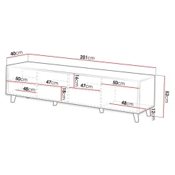 Garnero Arredamenti Mobili Tv Moderni|Mobile Tv Moderno-Mobile porta TV 201x52h cm 4 ante cannettato Essence Quercia
