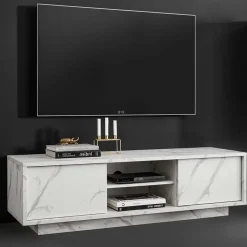 Garnero Arredamenti Mobile Tv Basso|Mobili Tv Moderni-Mobile porta TV 139x44h cm 2 ante soggiorno effetto Viking Marmo bianco