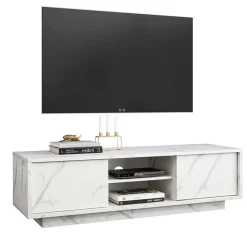 Garnero Arredamenti Mobile Tv Basso|Mobili Tv Moderni-Mobile porta TV 139x44h cm 2 ante soggiorno effetto Viking Marmo bianco