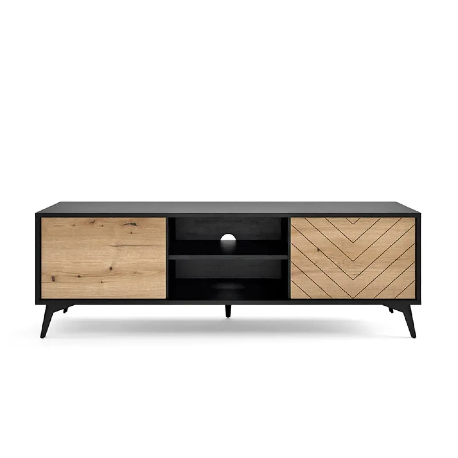 Garnero Arredamenti Mobile Tv Basso|Mobili Tv Moderni-Mobile porta tv 154x50h cm 2 ante moderno quercia nero Becca