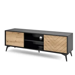 Garnero Arredamenti Mobile Tv Basso|Mobili Tv Moderni-Mobile porta tv 154x50h cm 2 ante moderno quercia nero Becca