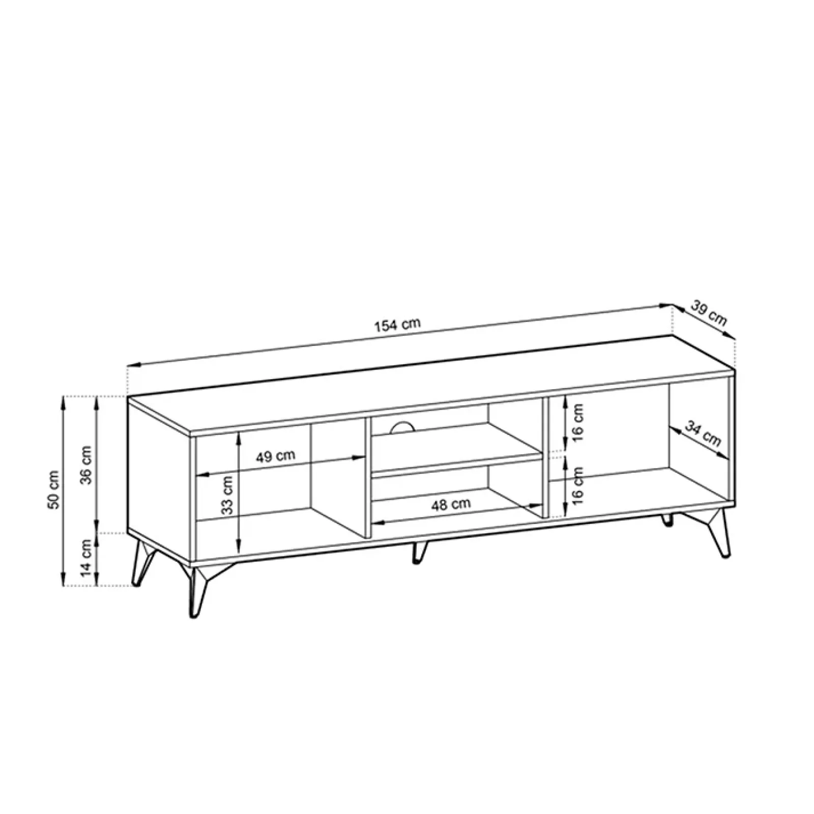 Garnero Arredamenti Mobile Tv Basso|Mobili Tv Moderni-Mobile porta tv 154x50h cm 2 ante moderno quercia nero Becca
