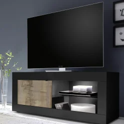 Garnero Arredamenti Mobile Tv Basso|Mobili Tv Moderni-Mobile porta TV 140x56h cm 1 anta nero pero Eternity Nero Opaco - Rovere