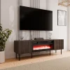 Garnero Arredamenti Mobile Tv Basso|Mobili Tv Moderni-Mobile porta TV 181x58h cm 2 ante con caminetto noce cannettato Gabiot