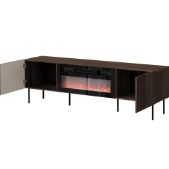 Garnero Arredamenti Mobile Tv Basso|Mobili Tv Moderni-Mobile porta TV 181x58h cm 2 ante con caminetto noce cannettato Gabiot