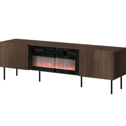 Garnero Arredamenti Mobile Tv Basso|Mobili Tv Moderni-Mobile porta TV 181x58h cm 2 ante con caminetto noce cannettato Gabiot