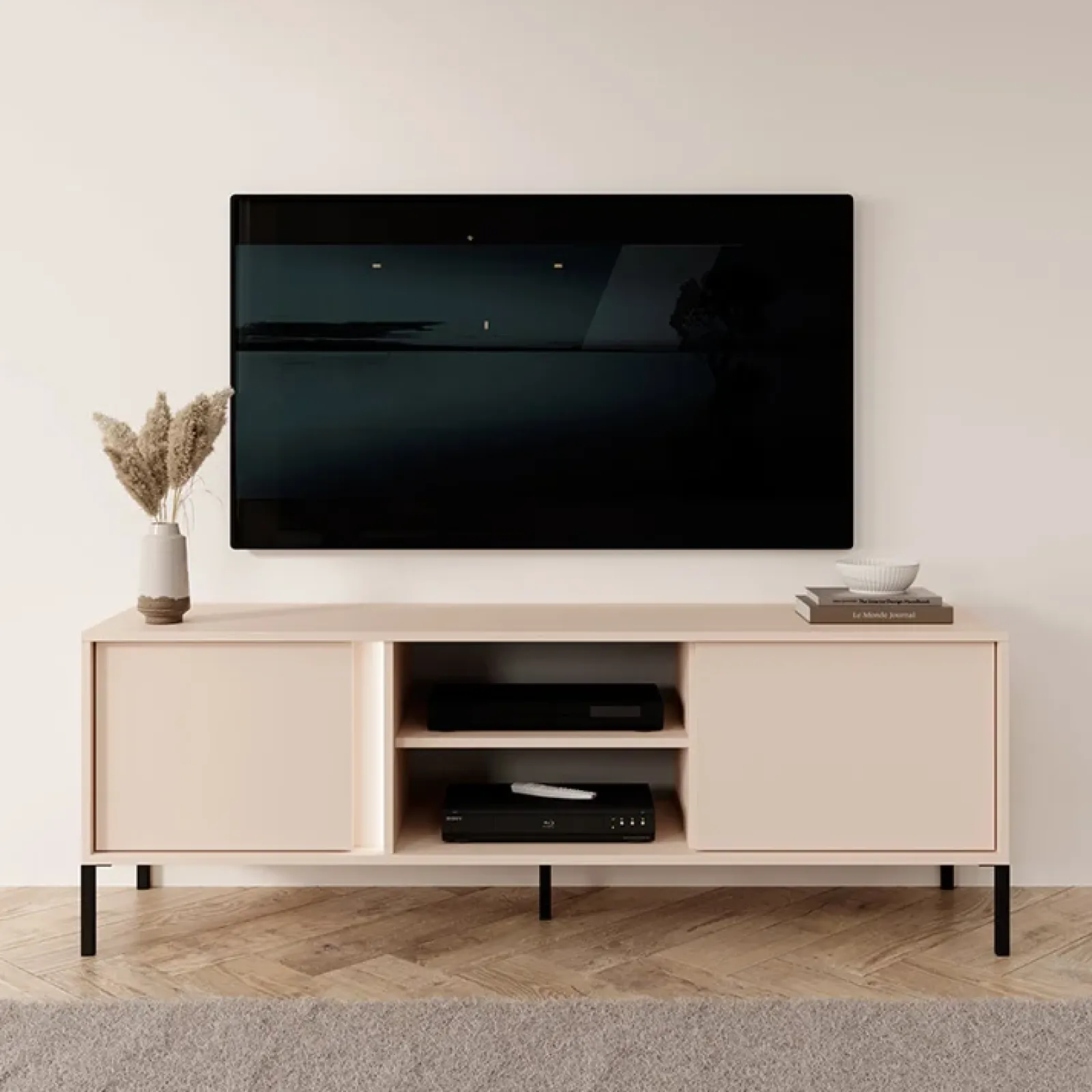 Garnero Arredamenti Mobile Tv Basso-Mobile porta TV 153x54h cm 2 ante 2 vani moderno beige Melly