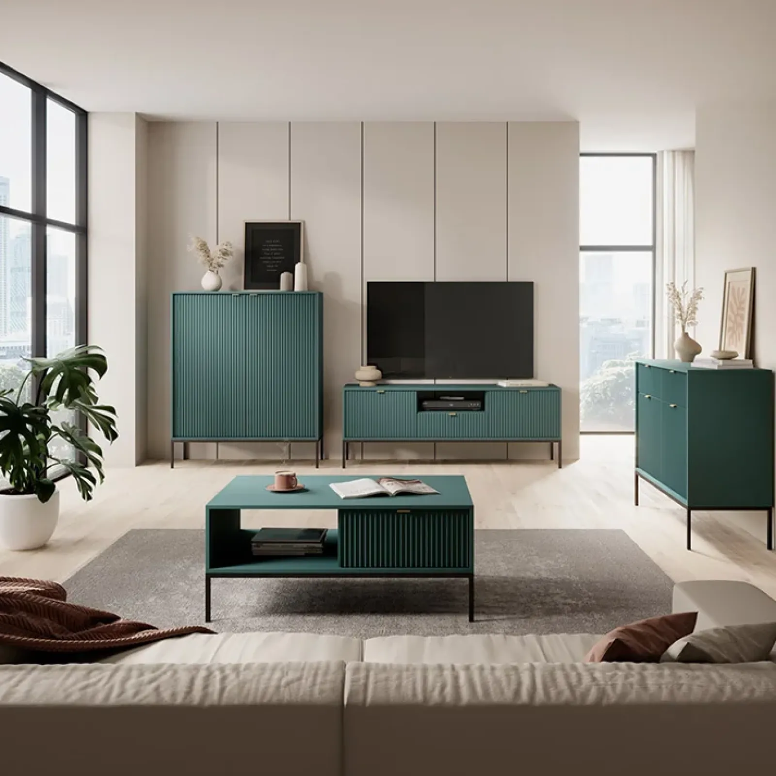 Garnero Arredamenti Mobili Tv Moderni|Mobile Tv Moderno-Mobile porta TV 154x56h cm 2 ante moderno soggiorno Alisa Verde